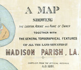 1891 Map of Madison Parish (County) Louisiana Tallulah