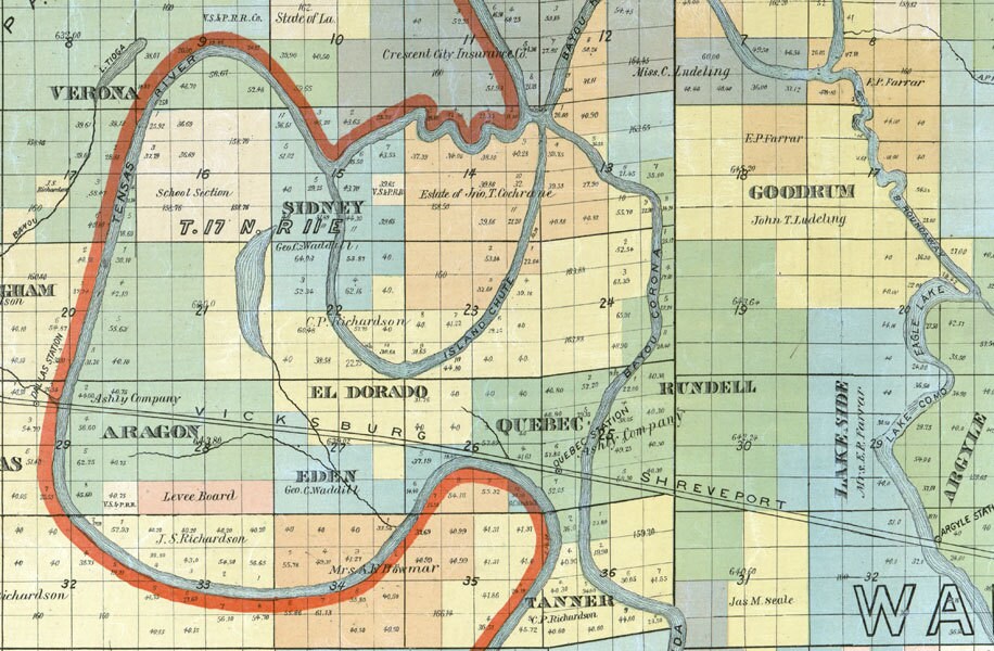 1891 Map of Madison Parish (County) Louisiana Tallulah