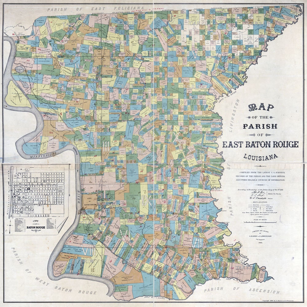1895 Map of East Baton Rouge Parish (County) Louisiana