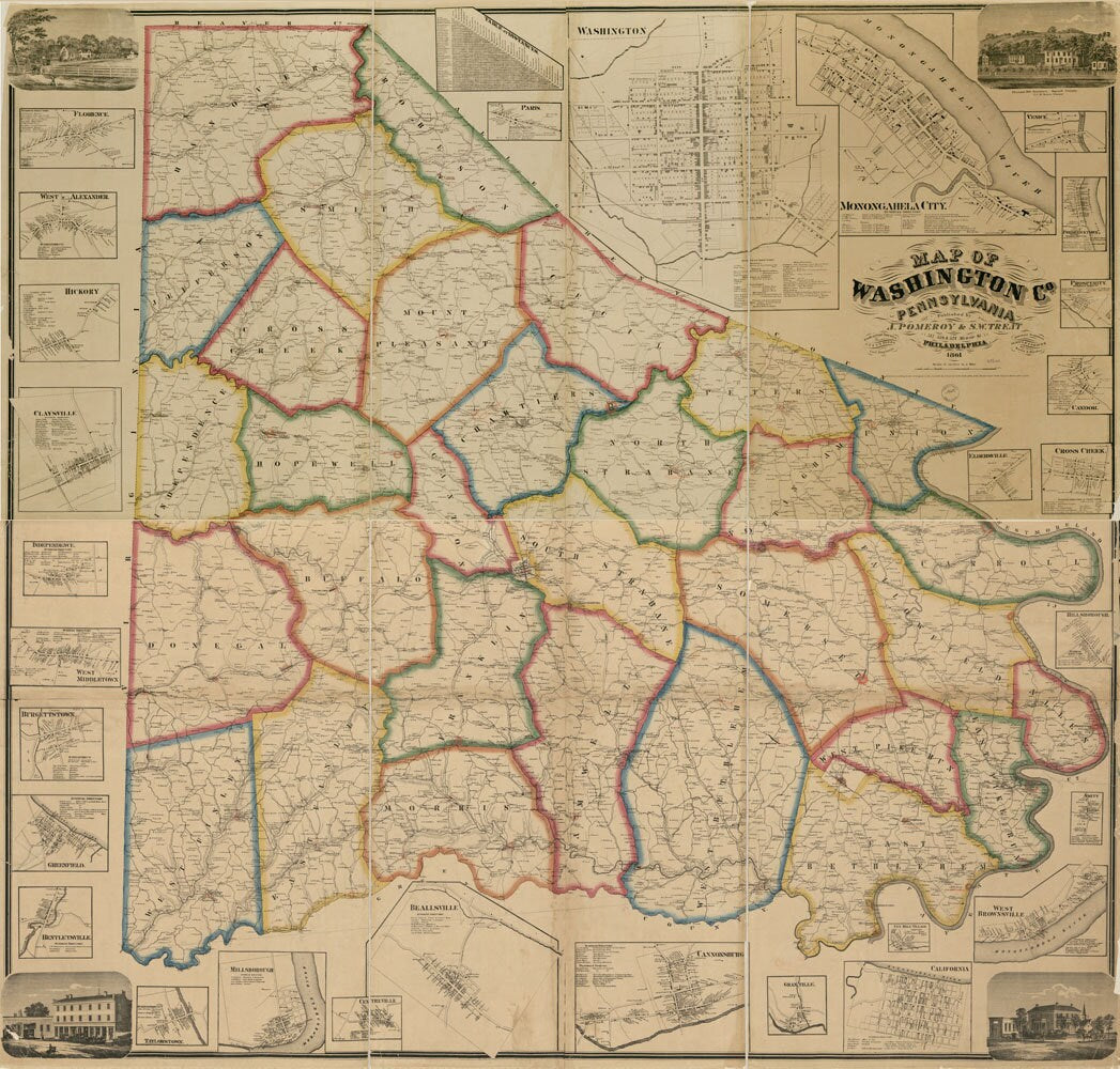 1861 Map of Washington County PA from actual surveys