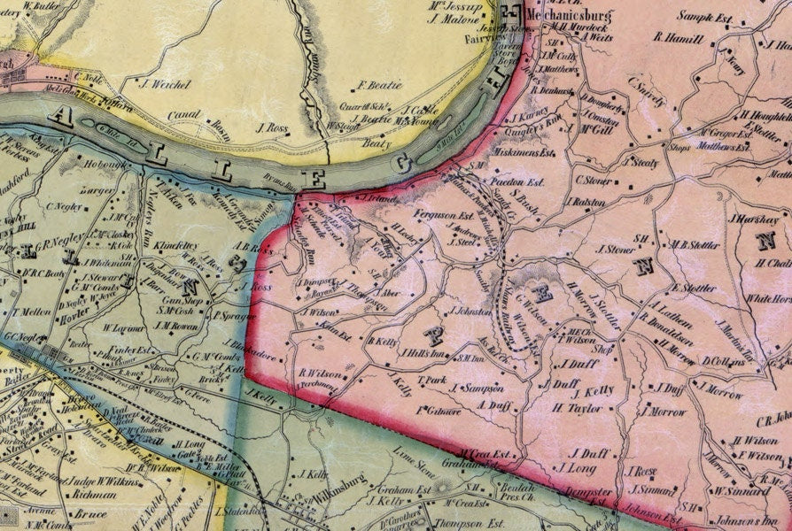 1851 Map of Allegheny County Pennsylvania Genealogy Pittsburgh