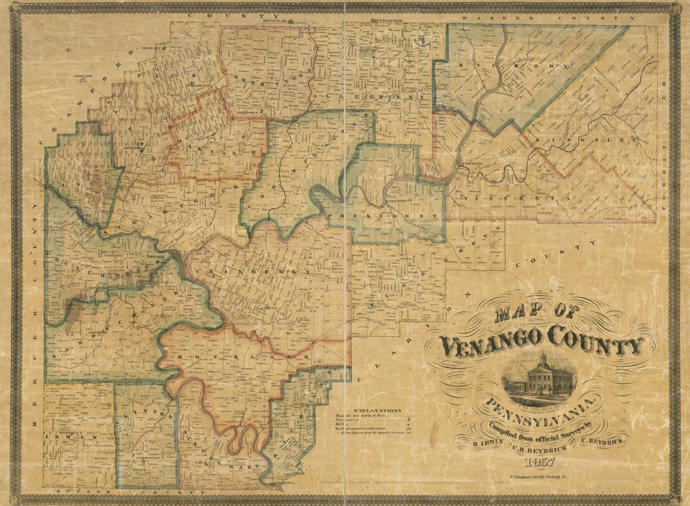 1857 Map of Venango County Pennsylvania