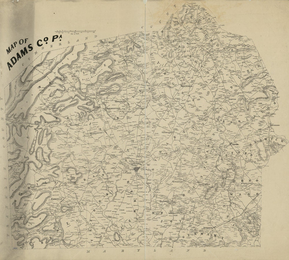 1858 Map of Adams County Pennsylvania Gettysburg Farm Names