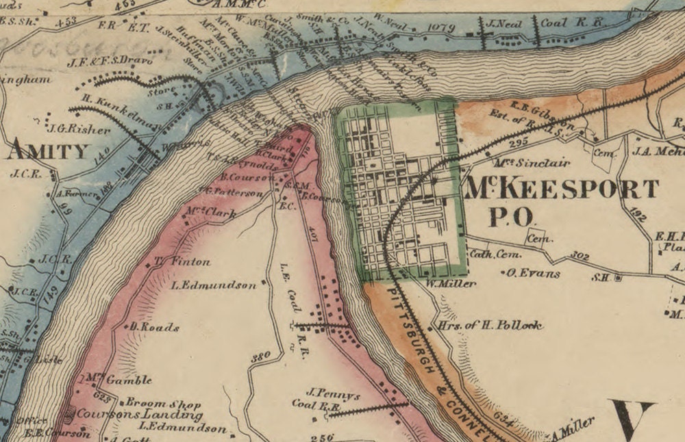 1862 Map of Allegheny County PA from actual surveys Pittsburgh