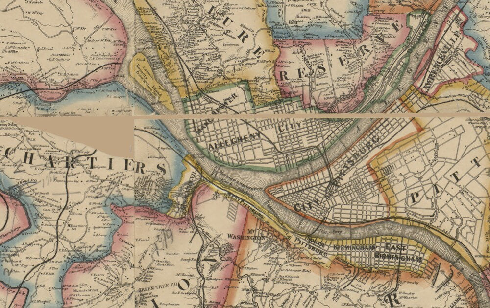 1862 Map of Allegheny County PA from actual surveys Pittsburgh