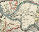 1898 Farm Line Map of Allegheny County Pa Pittsburgh