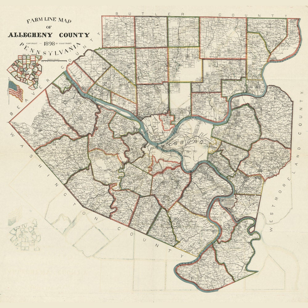 1898 Farm Line Map of Allegheny County Pa Pittsburgh