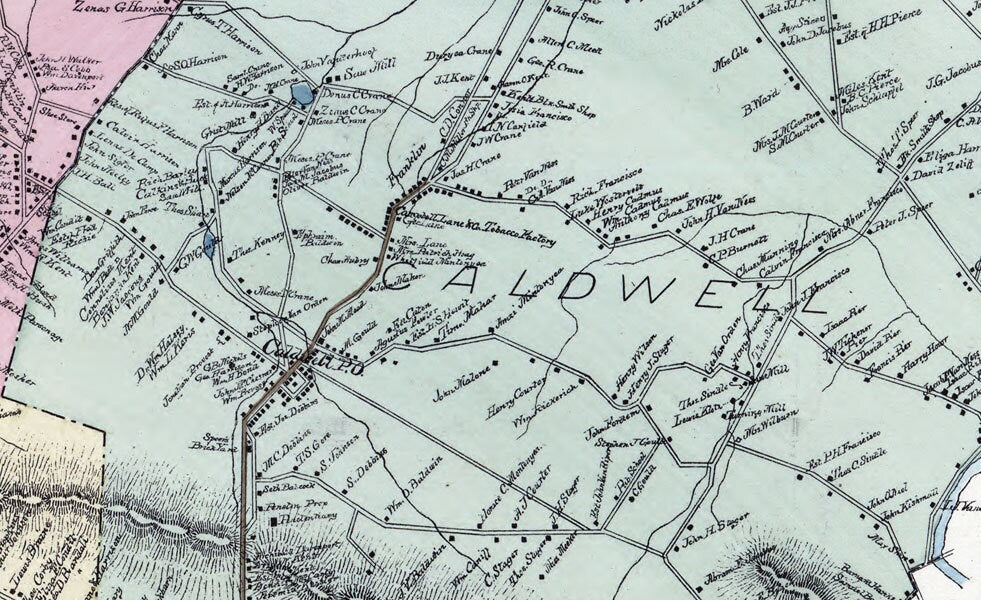 1877 Map of Essex County New Jersey Caldwell