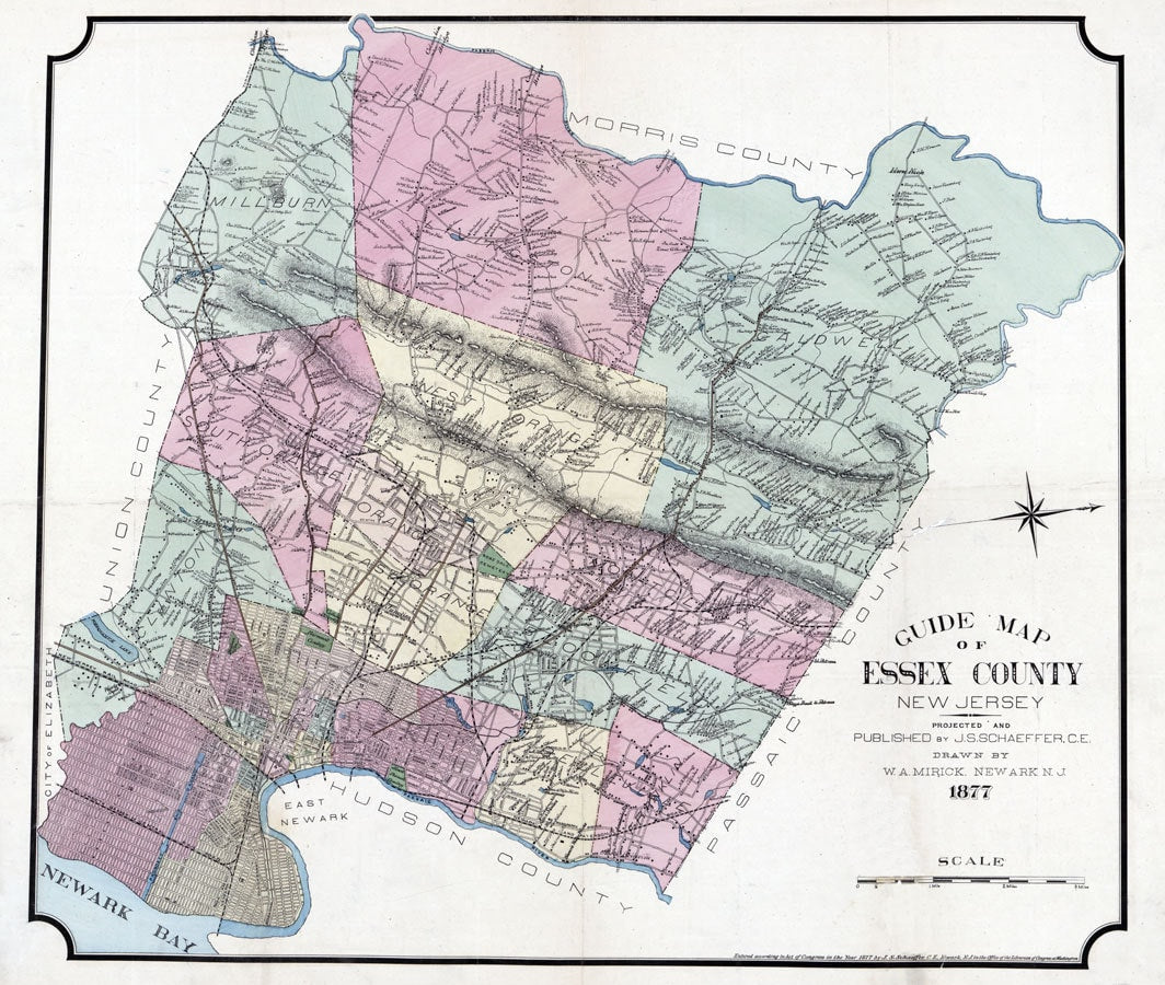 1877 Map of Essex County New Jersey Caldwell