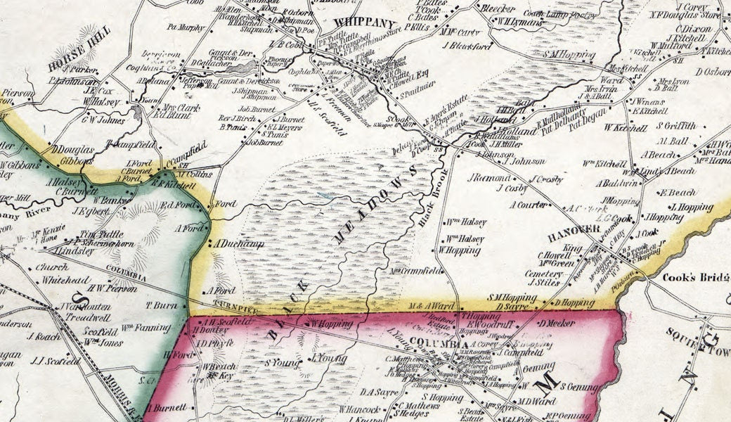 1853 Map of Morris County New Jersey Morristown