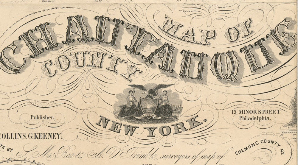 1854 Farm Line Map of Chautauque County NY from actual surveys Dunkirk