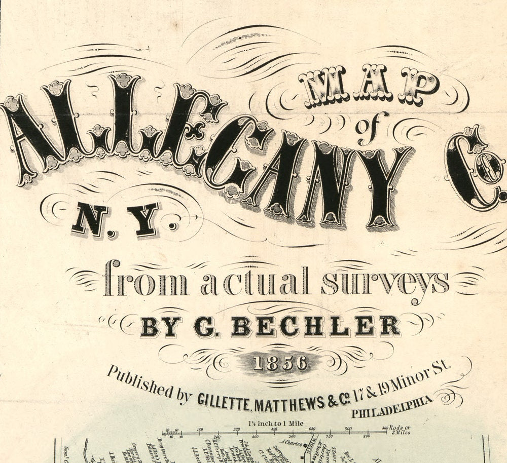 1856 Map of Allegany County NY Belfast Wellsville