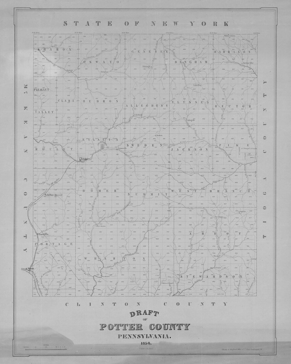 1856 Early Draft Map of Potter County PA Showing Settlements