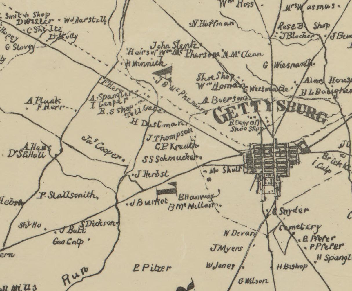 1858 Map of Adams County Pennsylvania Gettysburg Farm Names