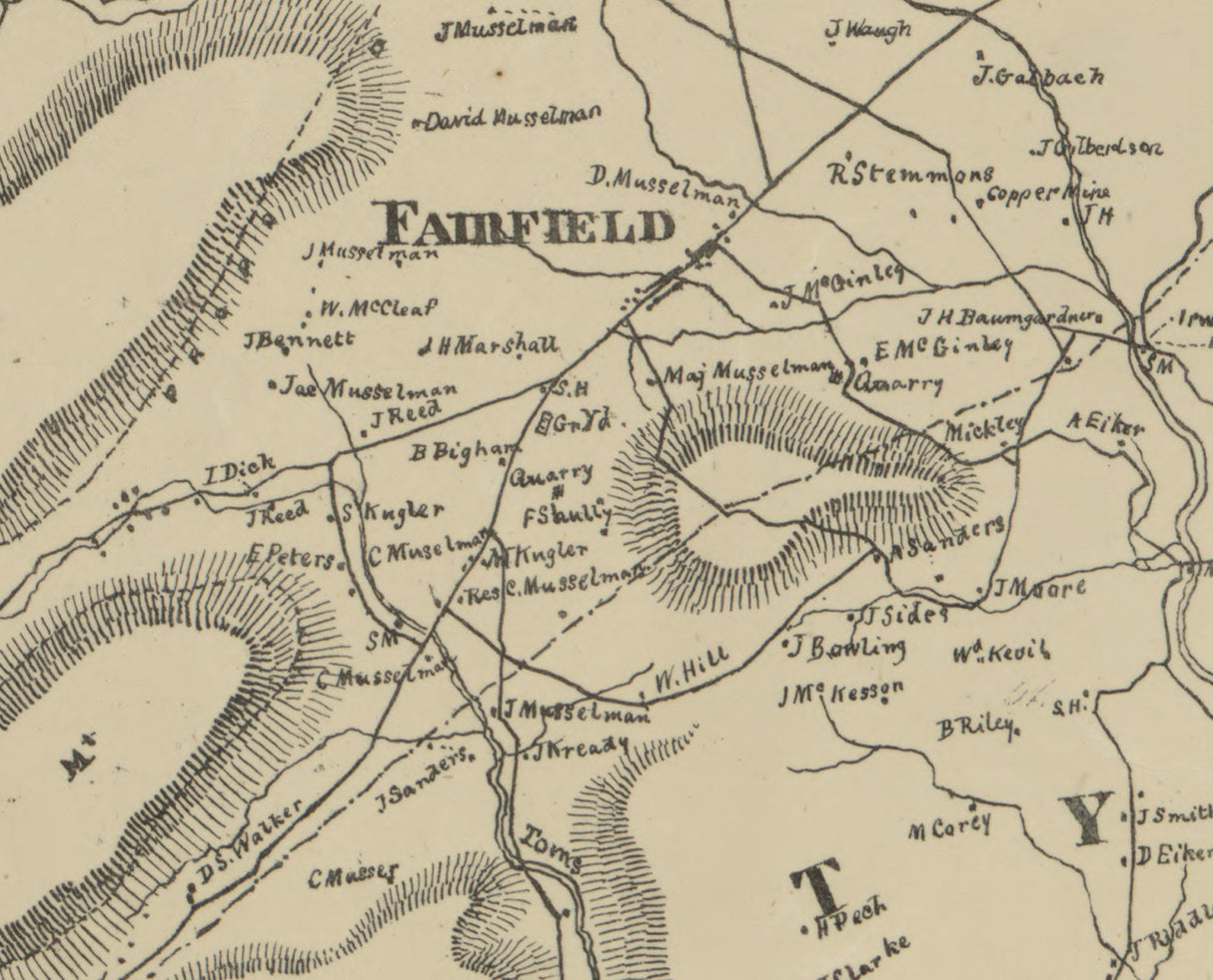 1858 Map of Adams County Pennsylvania Gettysburg Farm Names