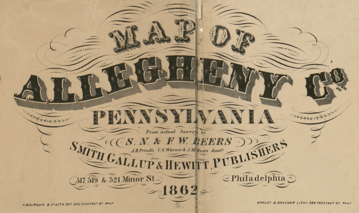 1862 Map of Allegheny County PA from actual surveys Pittsburgh