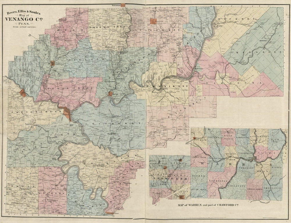 1865 Farm Line Map of Venango County PA