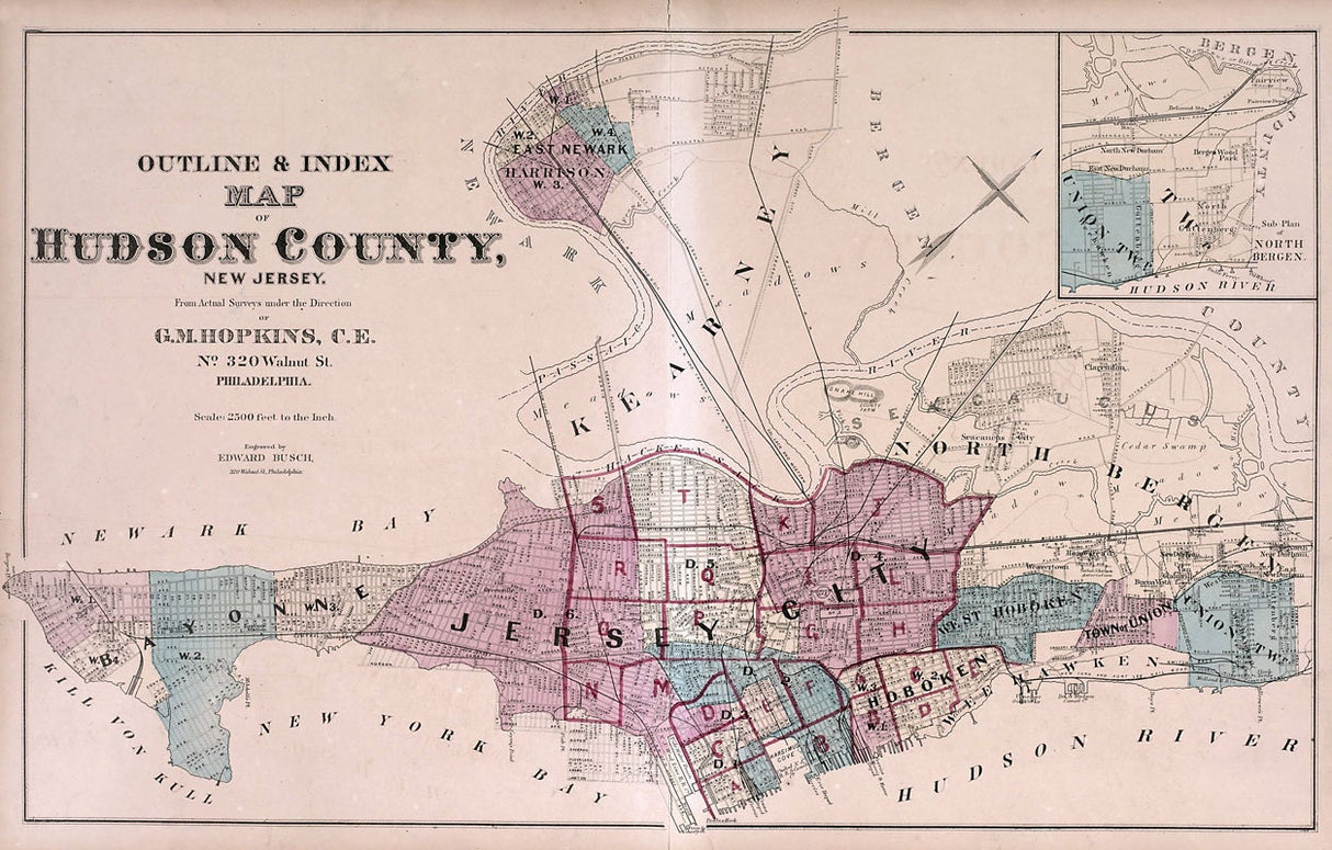 1873 Map of Hudson County New Jersey