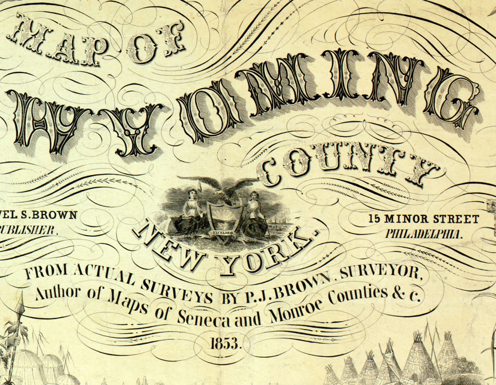 1853 Farm Line Map of Wyoming County NY from actual surveys Perry Village Warsaw Village