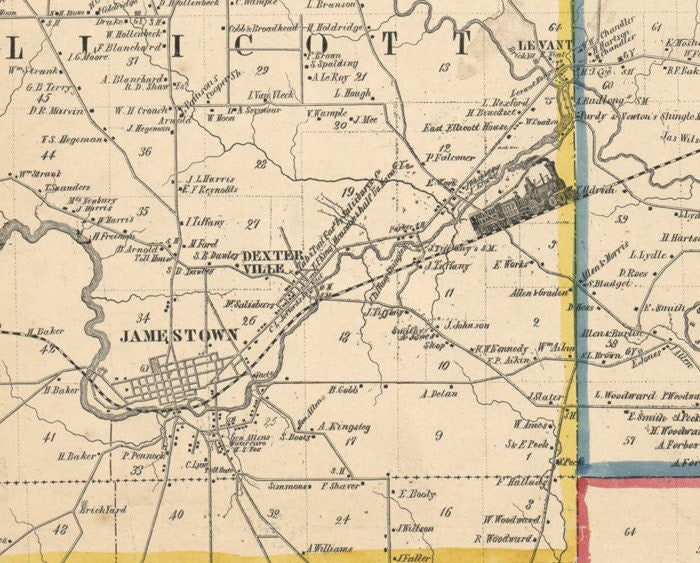 1854 Farm Line Map of Chautauque County NY from actual surveys Dunkirk