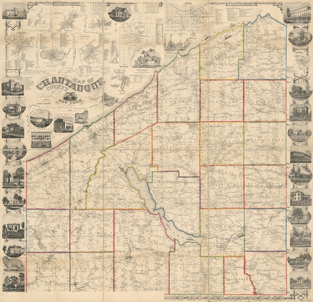 1854 Farm Line Map of Chautauque County NY from actual surveys Dunkirk