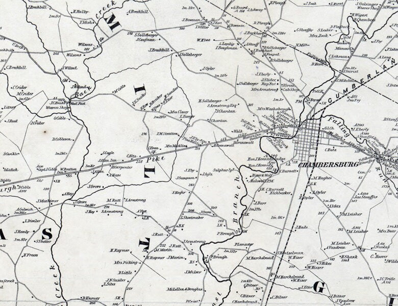 1858 Map of Franklin County Pa from actual surveys