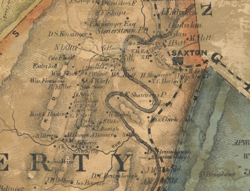 1861 Map of Bedford County PA Genealogy