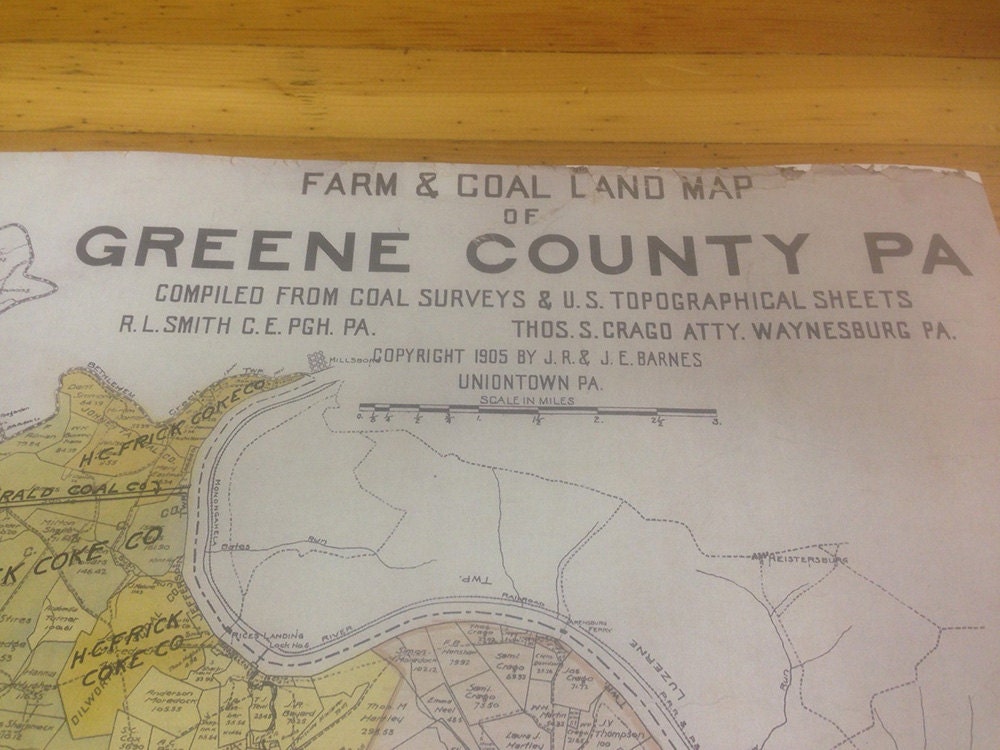 1905 Greene County Pa Farm and Coal Land Map