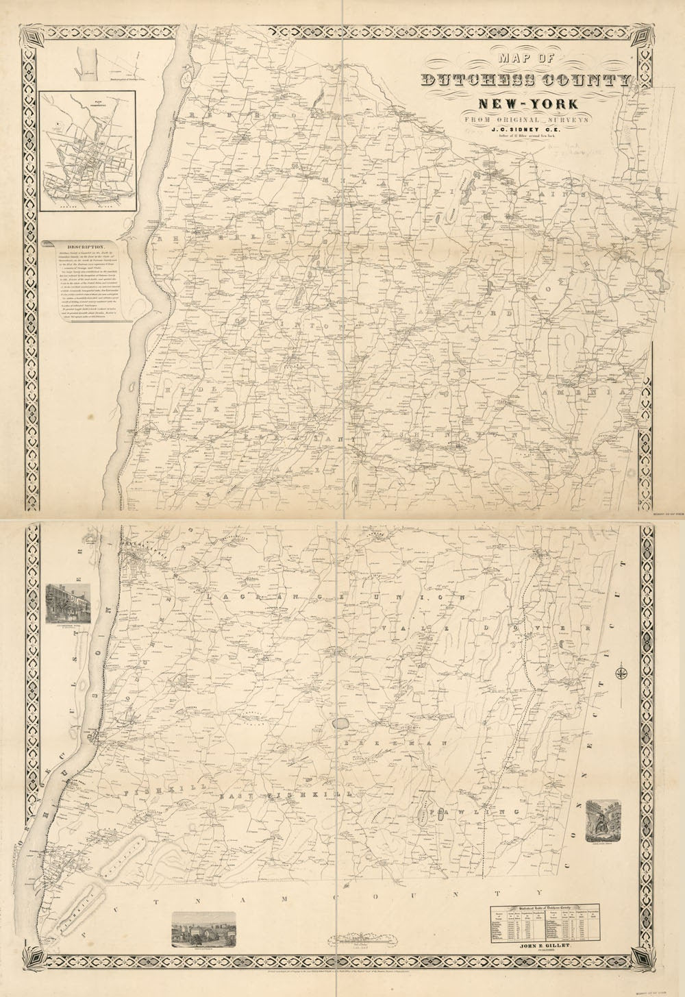 1850 Map of Dutchess County NY from actual surveys Poughkecpsie