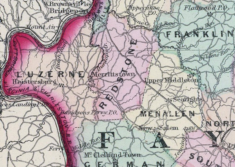 1872 Map of Westmoreland & Fayette County Pennsylvania