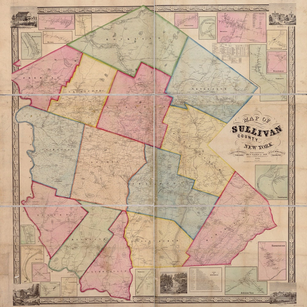 1856 Map of Sullivan County NY from actual surveys Monticello