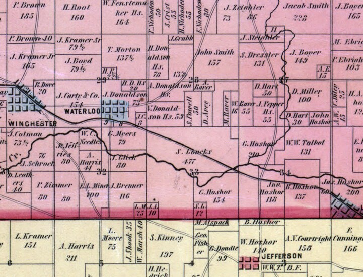 1848 Farm Line Map of Fairfield County Ohio Lancaster Winchester