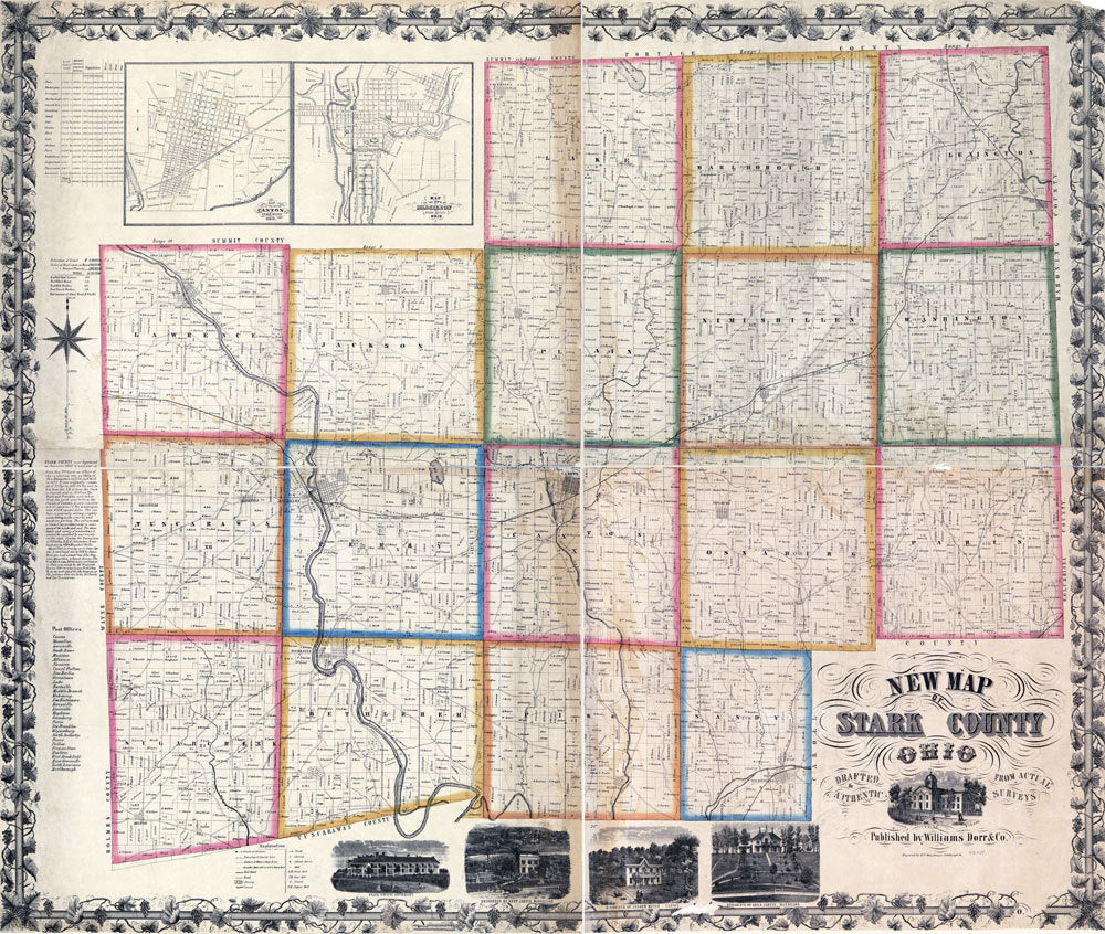 1850 Farm Line Map of Stark County Ohio Canton Massillon