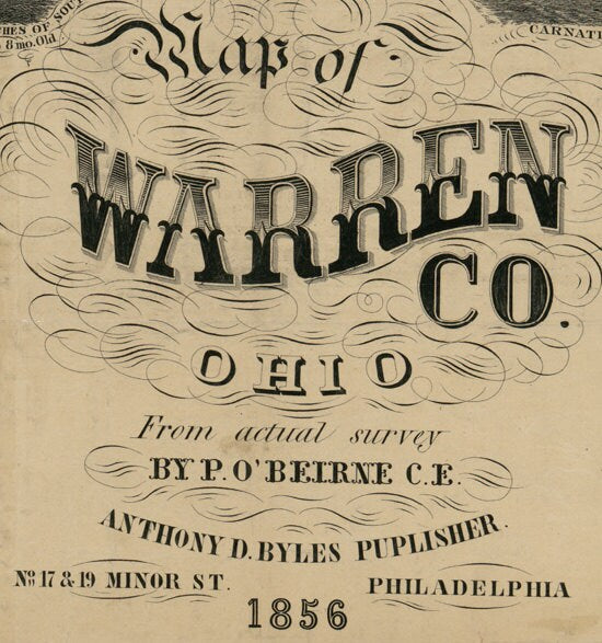 1856 Farm Line Map of Warren County Ohio Lebanon Waynesville