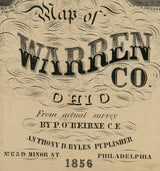 1856 Farm Line Map of Warren County Ohio Lebanon Waynesville