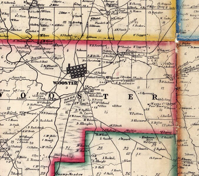 1856 Farm Line Map of Wayne County Ohio Wooster