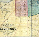 1863 Farm Line Map of Erie County Ohio Sandusky