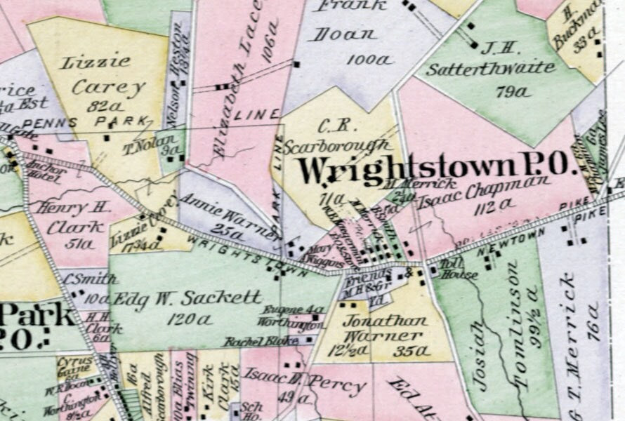 1891 Map of Wrightstown and Northhampton Township Bucks County Pennsylvania