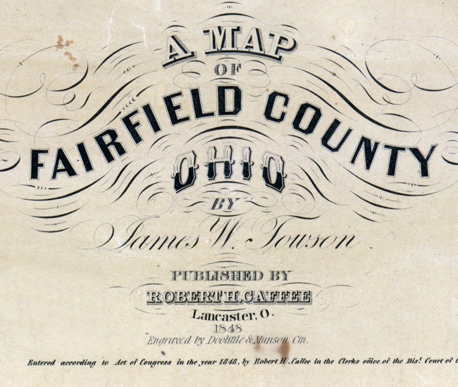 1848 Farm Line Map of Fairfield County Ohio Lancaster Winchester