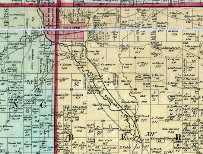 1848 Farm Line Map of Fairfield County Ohio Lancaster Winchester