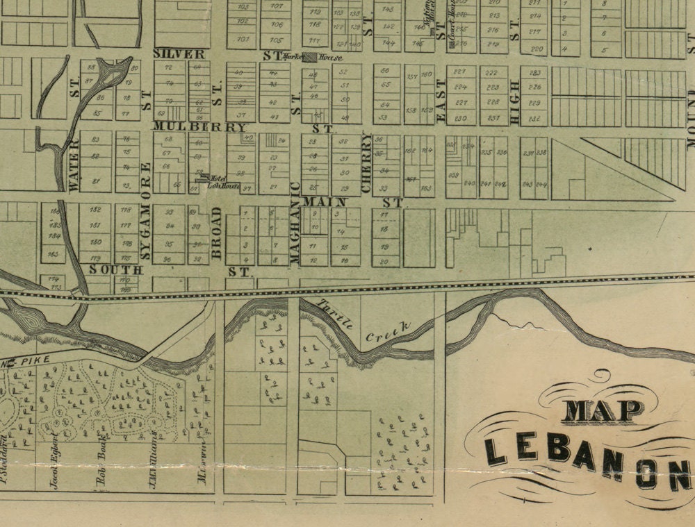 1856 Farm Line Map of Warren County Ohio Lebanon Waynesville