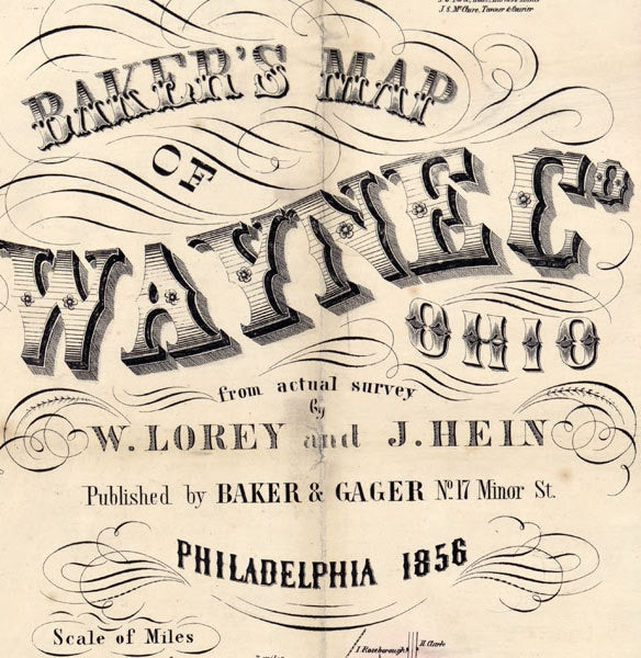 1856 Farm Line Map of Wayne County Ohio Wooster