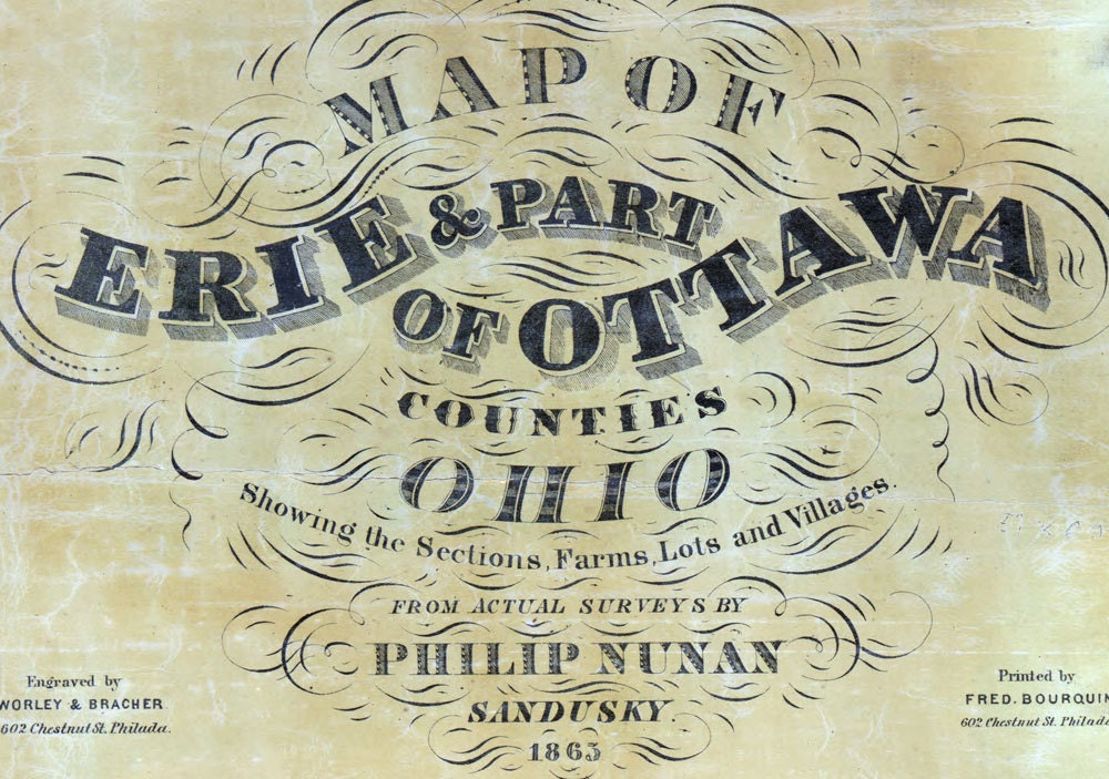 1863 Farm Line Map of Erie County Ohio Sandusky