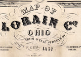 1857 Farm Line Map of Lorain County Ohio Elyria