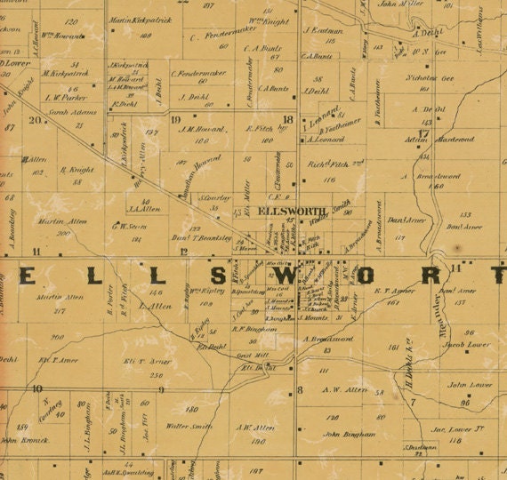 1860 Farm Line Map of Mahoning County Ohio Youngstown