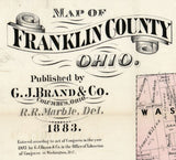 1883 Farm Line Map of Franklin County Ohio Columbus