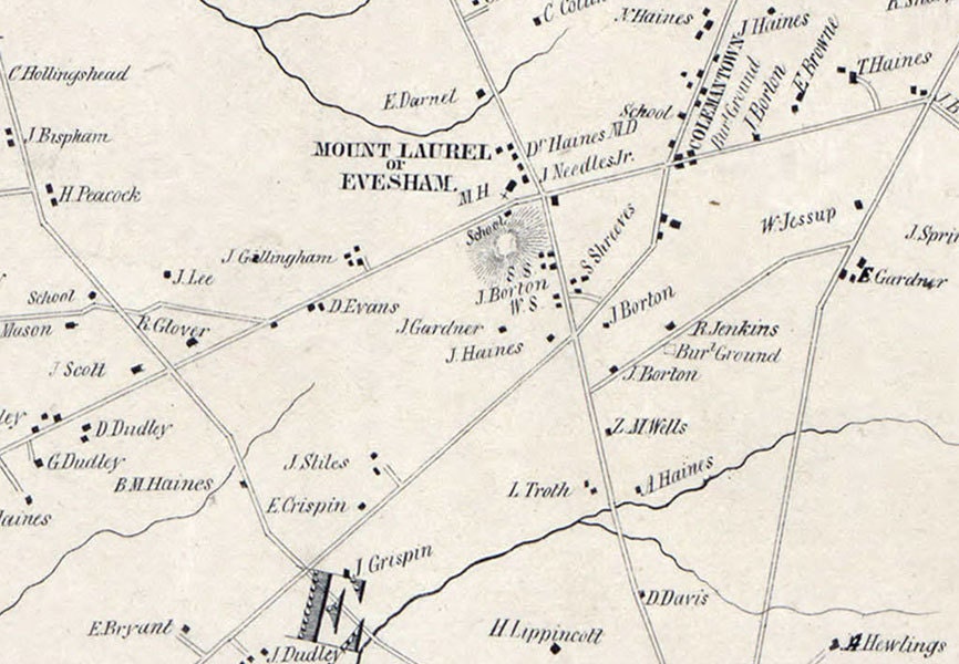 1849 Map of Evesham and Mt Laurel New Jersey