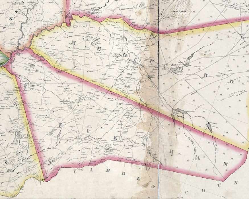 1849 Map of Evesham and Mt Laurel New Jersey