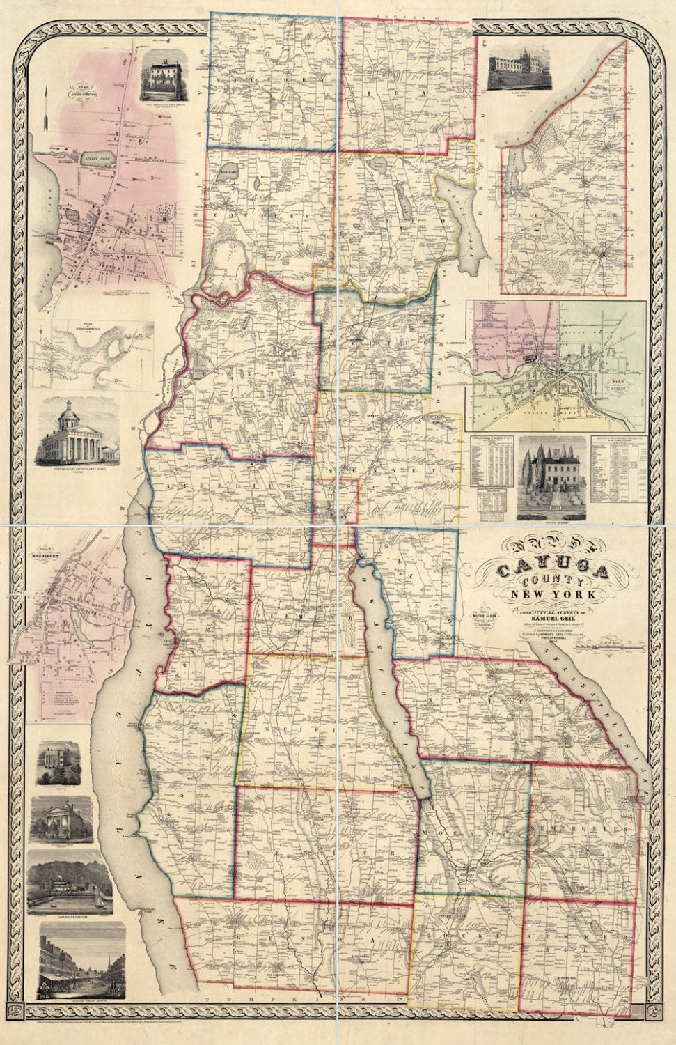 1853 Map of Cayuga County New York from actual surveys Auburn