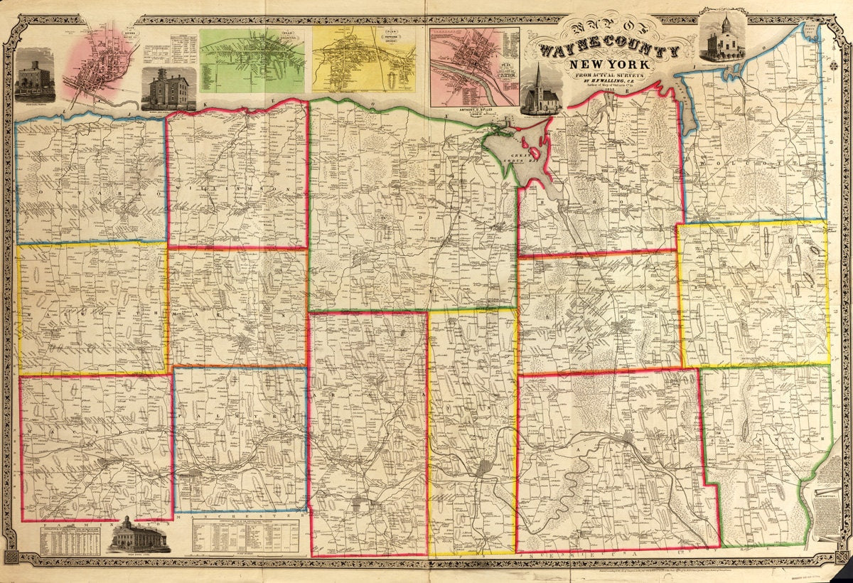 1853 Map of Wayne County New York Large Print